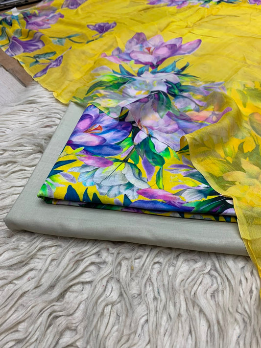 90x88 3Pc Premium Lawn Suit Vol-0020