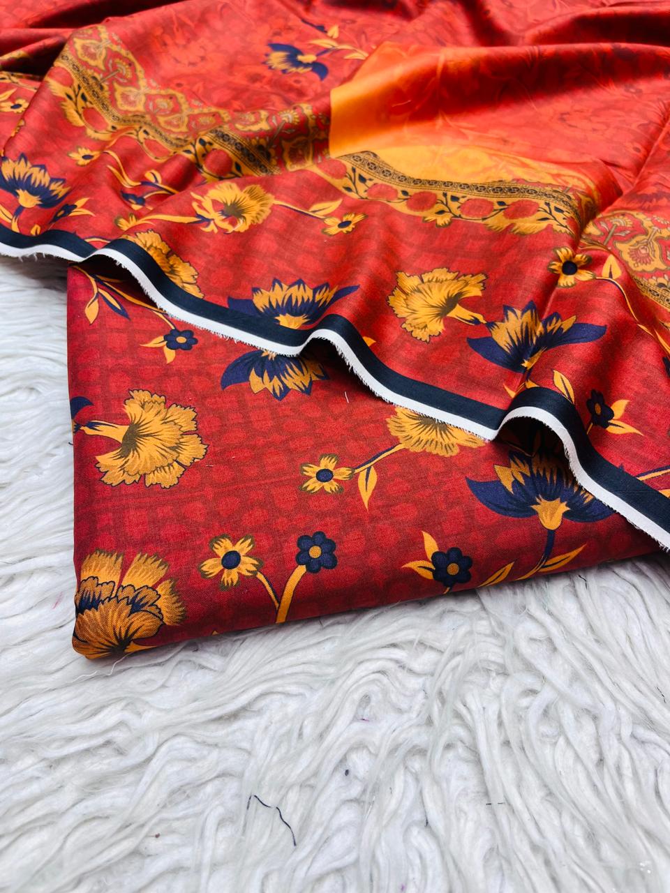 3Pc Linen Allover Unstitched Suit Vol-0120