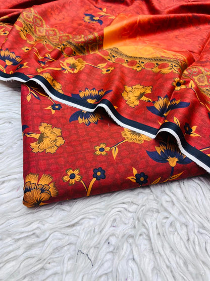 3Pc Linen Allover Unstitched Suit Vol-0120