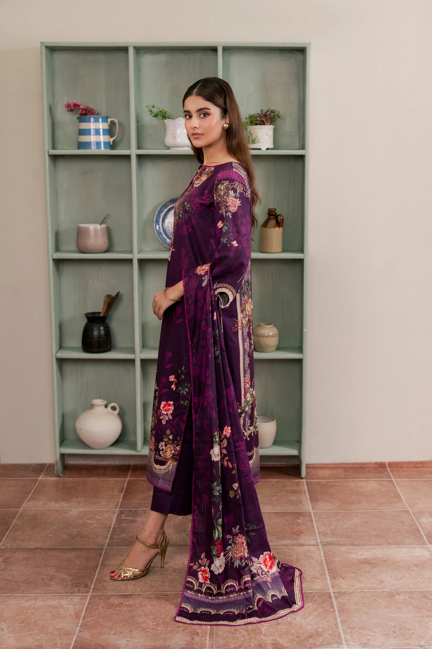 3Pc Firdous Cambric Printed Suit - D757