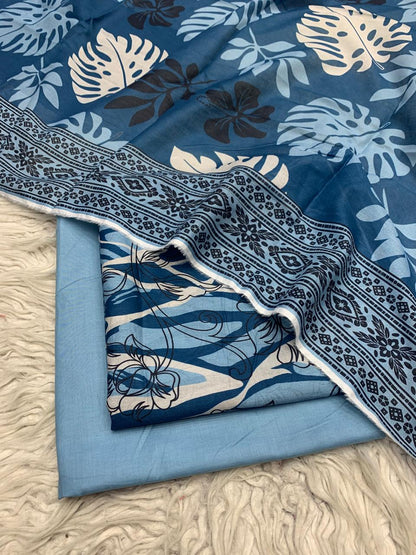 3Pc Printed Lawn Plain Trouser  Vol-03