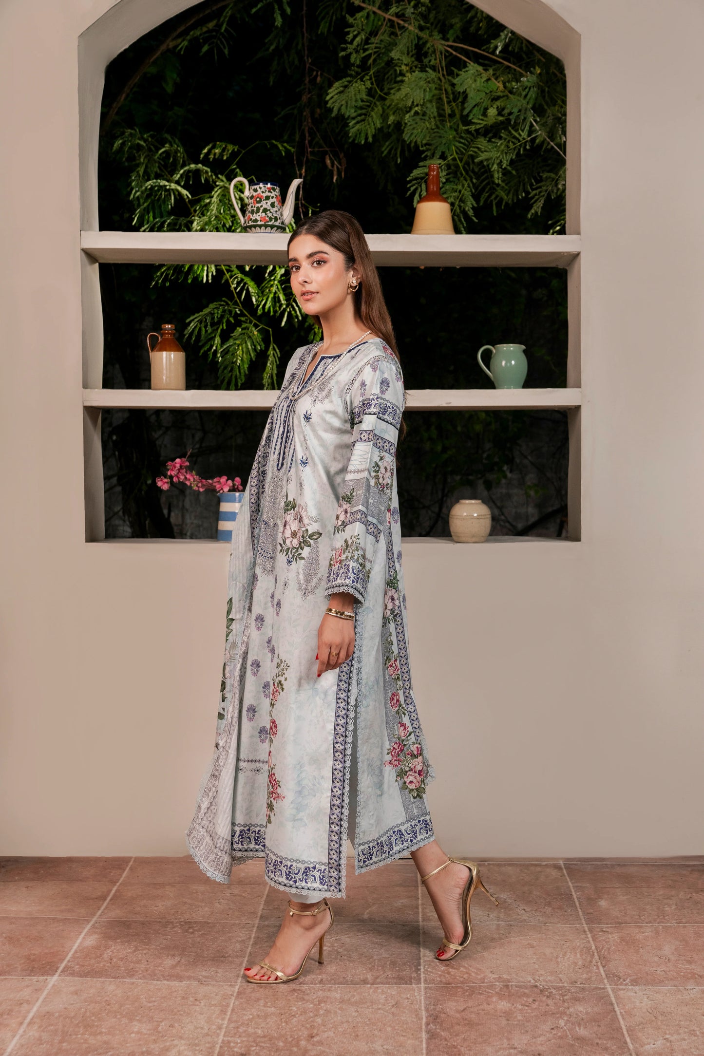 3Pc Firdous Cambric Printed Suit - D747