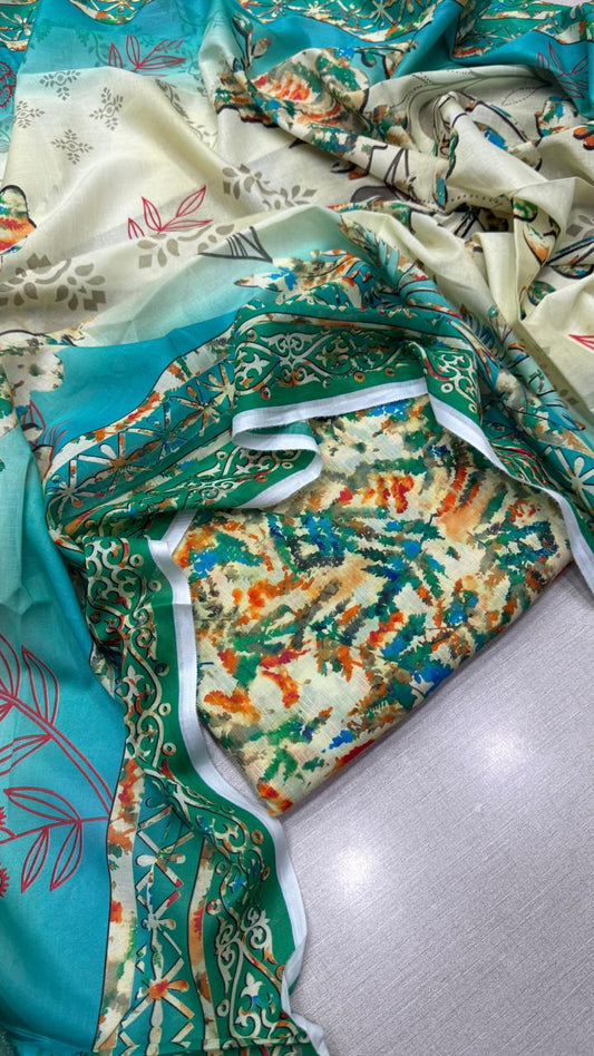 3Pc Lawn Bana Dora Unstitched Suit #37137