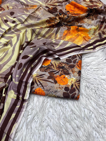 3Pc Linen Allover Unstitched Suit - 409