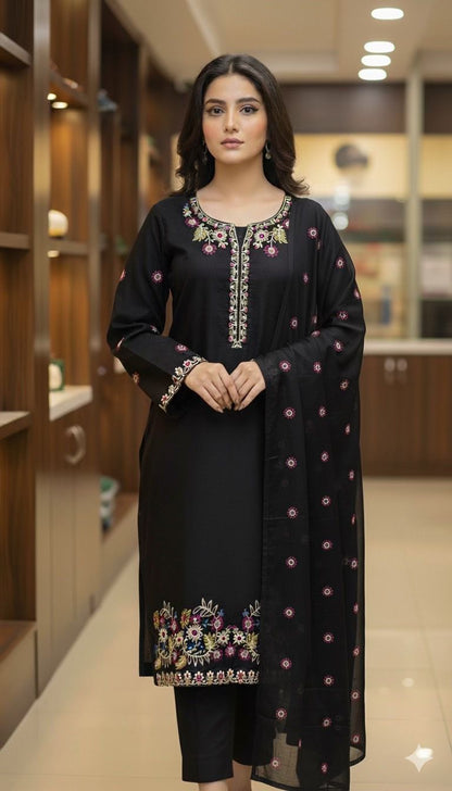 3Pc Embroidered Dhanak Party Wear VOL-0080