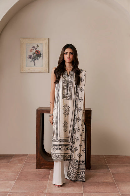 3Pc Firdous Cambric Printed Suit - D744