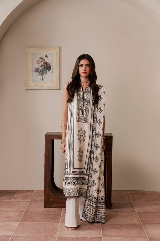 3Pc Firdous Cambric Printed Suit - D744