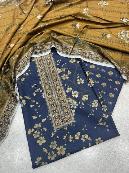 3Pc Sapphire Dhanak Unstitched Suit 0157
