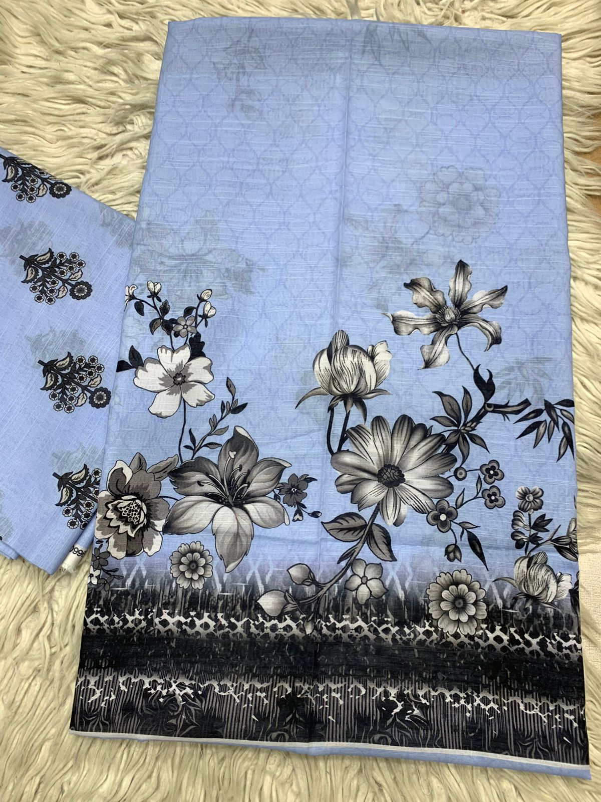 2Pc Supima Cross Slub Lawn Kameez  &  Trouser Unstitched Suit Vol-1097