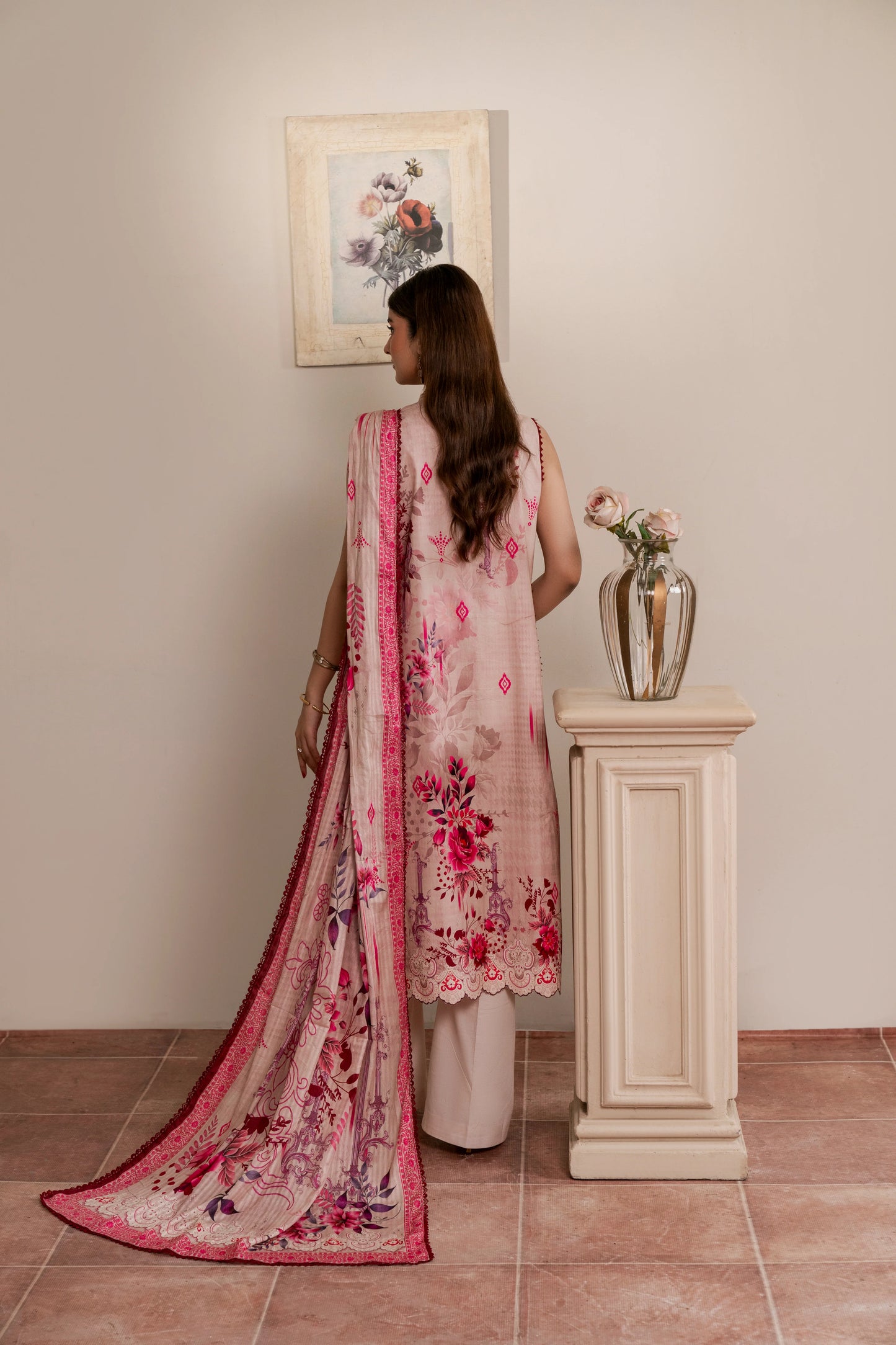3Pc Firdous Cambric Printed Suit - D743