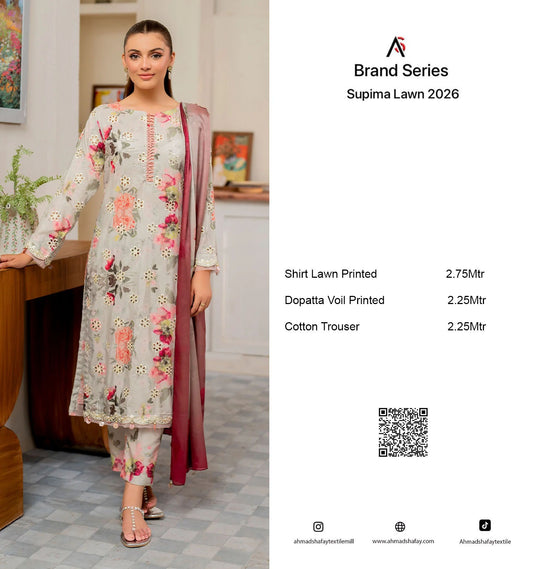 Supima Lawn 3Pc Unstitched Suit Vol-02