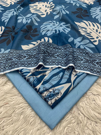 3Pc Printed Lawn Plain Trouser  Vol-03