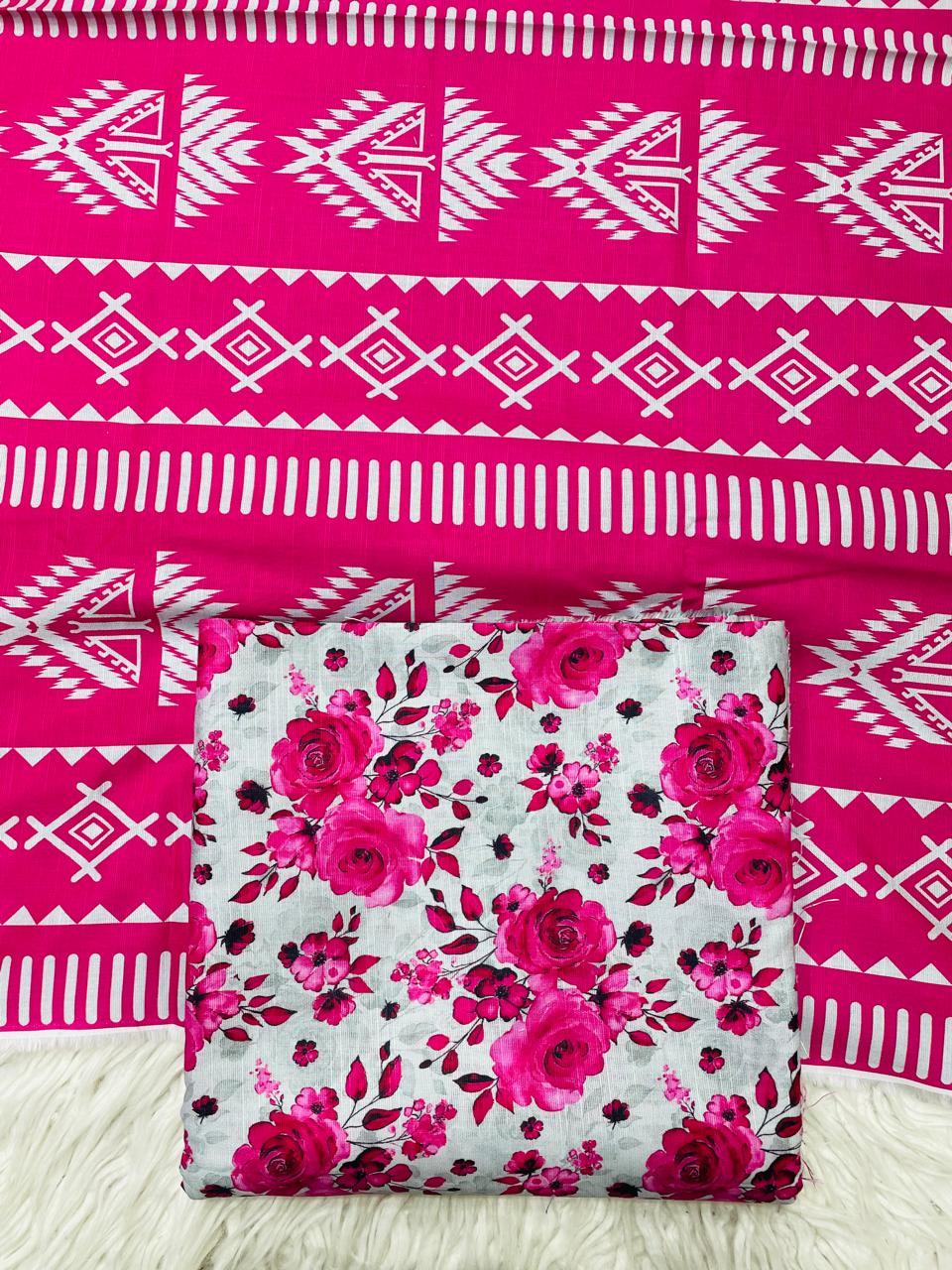 3Pc Slub Khaddar Allover Suit - 0092