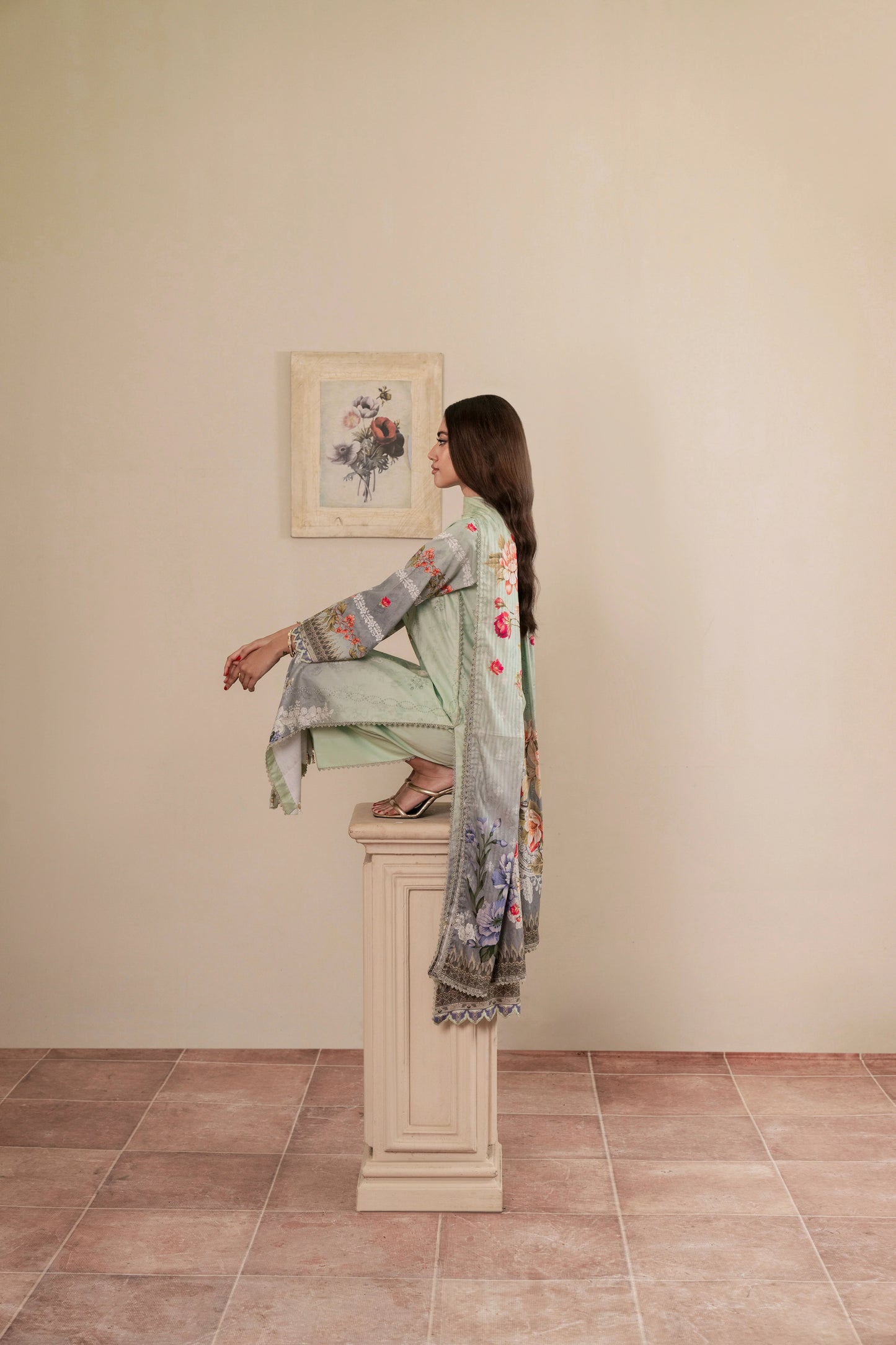 3Pc Firdous Cambric Printed Suit - D748