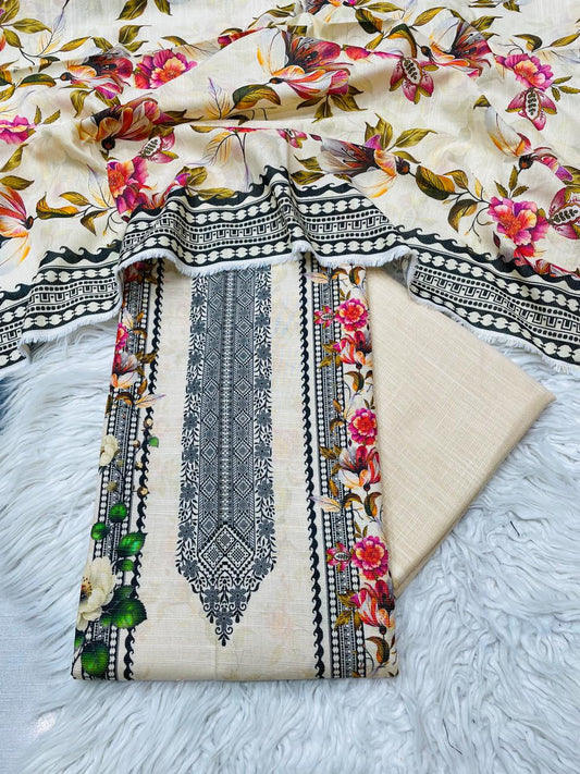 3Pc Chamki Khaddar Unstitched Suit Vol-0116