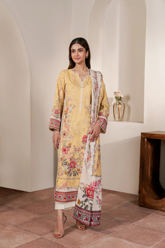 3Pc Firdous Cambric Printed Suit - D753