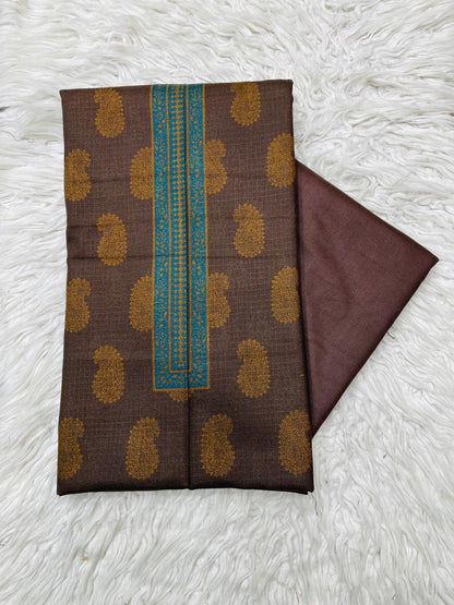 2PC Dhanak Jacquard Kameez & Trouser Unstitched Suit  Vol-0089