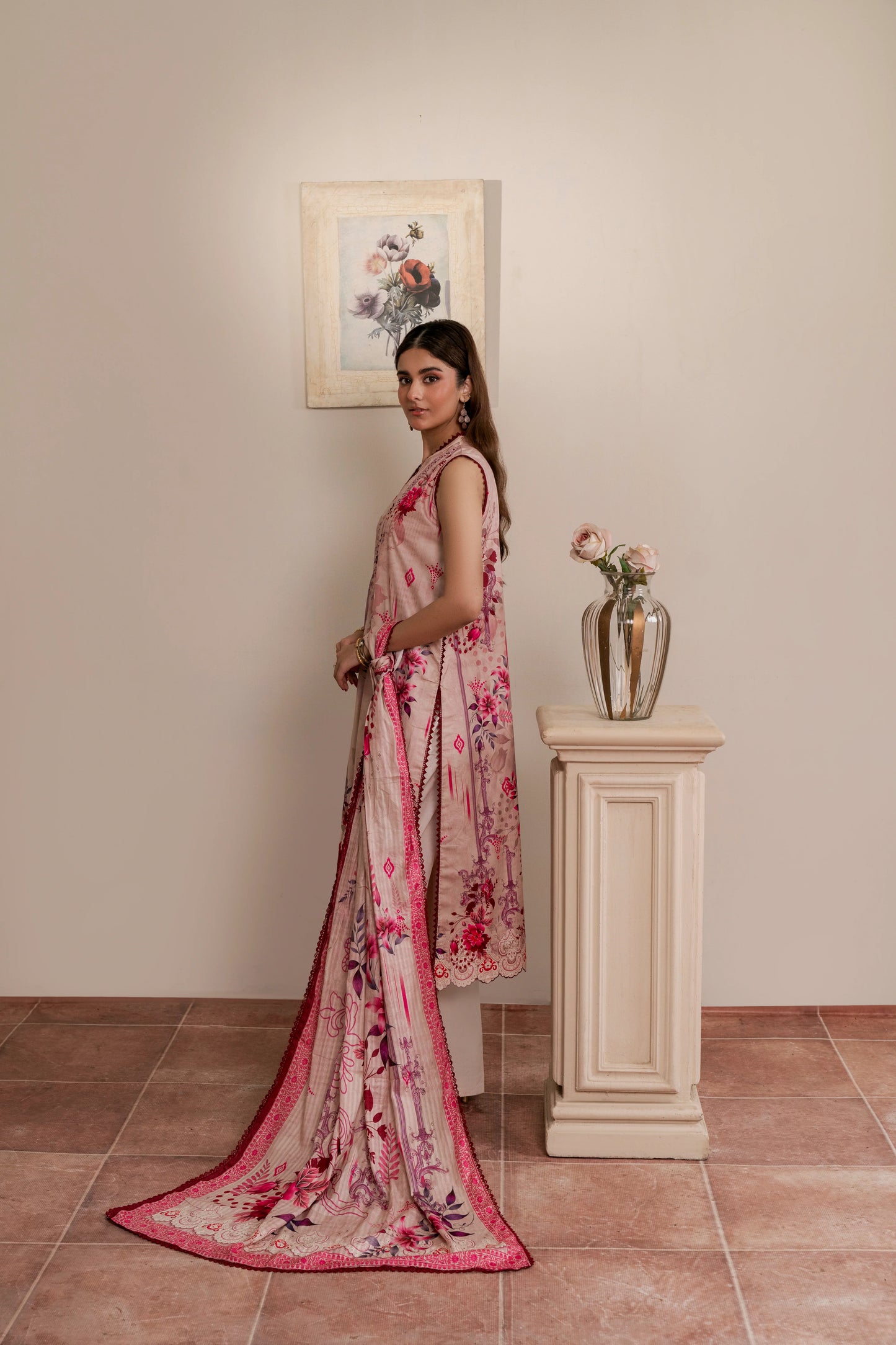 3Pc Firdous Cambric Printed Suit - D743