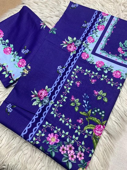 2Pc Supima Lawn Kameez & Trouser Printed Suit  Vol-02