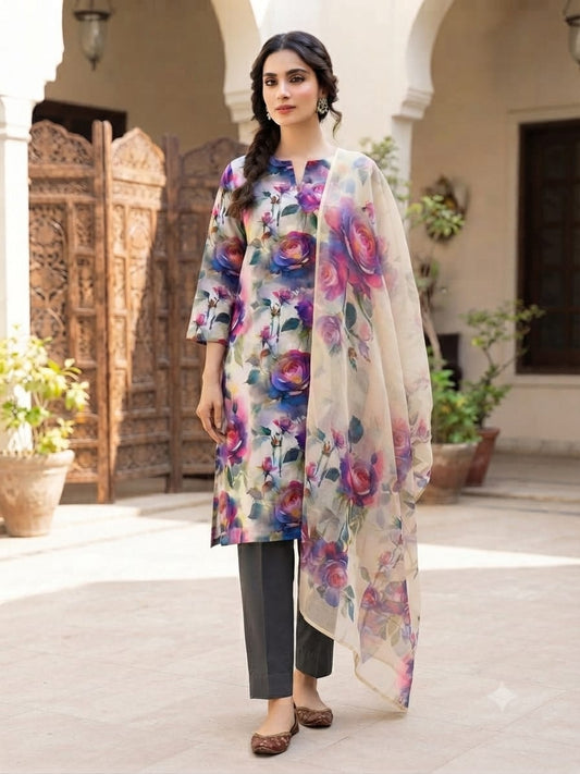 90x88 3Pc Premium Lawn Suit 0020