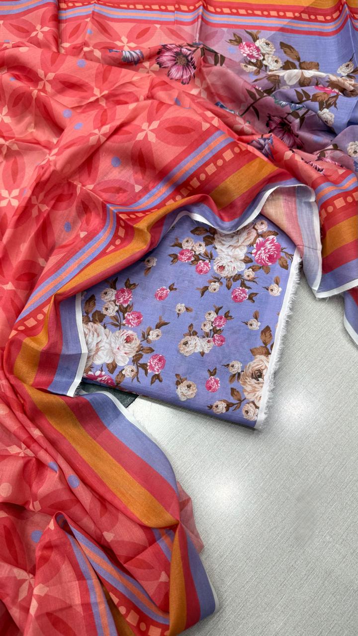 3Pc Lawn Bana Dora Unstitched Suit #37093