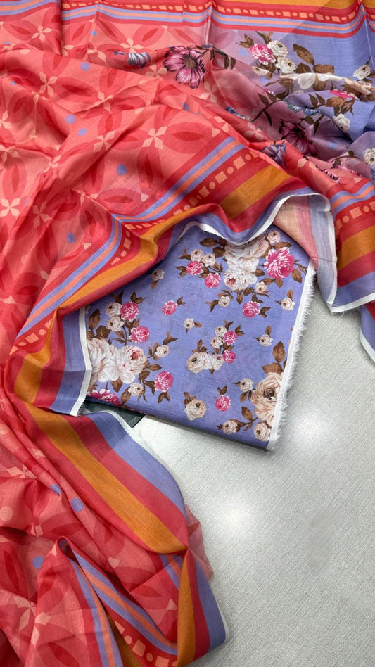 3Pc Lawn Bana Dora Unstitched Suit #37093