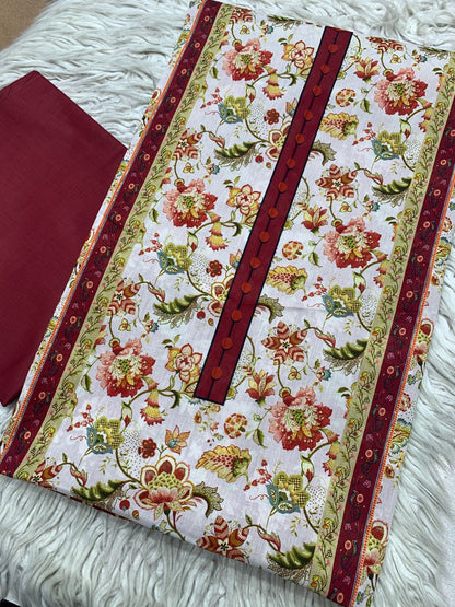 2Pc Bin Noor Fab Lawn Kameez & Dyed Trouser Suit Vol-39