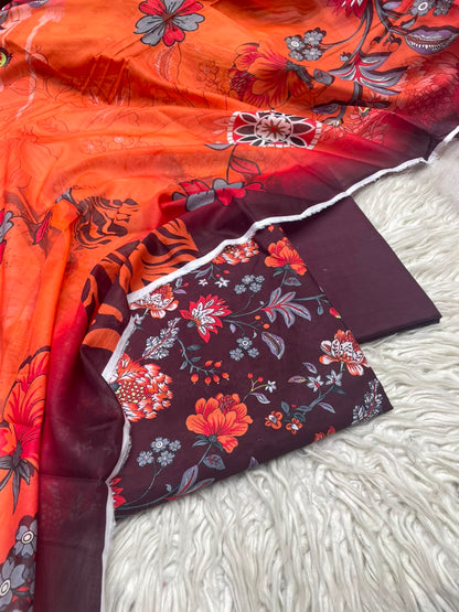 3Pc Lawn Digital Printed Unstitched Suit 15