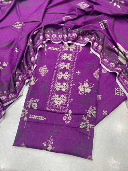 3Pc Sapphire Dhanak Unstitched Suit 0157