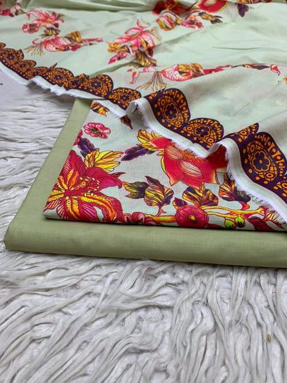 90x88 3Pc Premium Lawn Suit Vol-0020