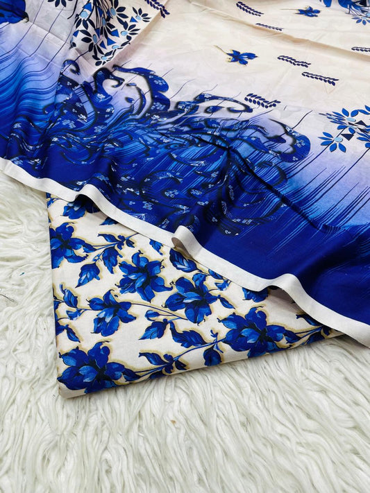 3Pc Linen Allover Unstitched Suit Vol-408