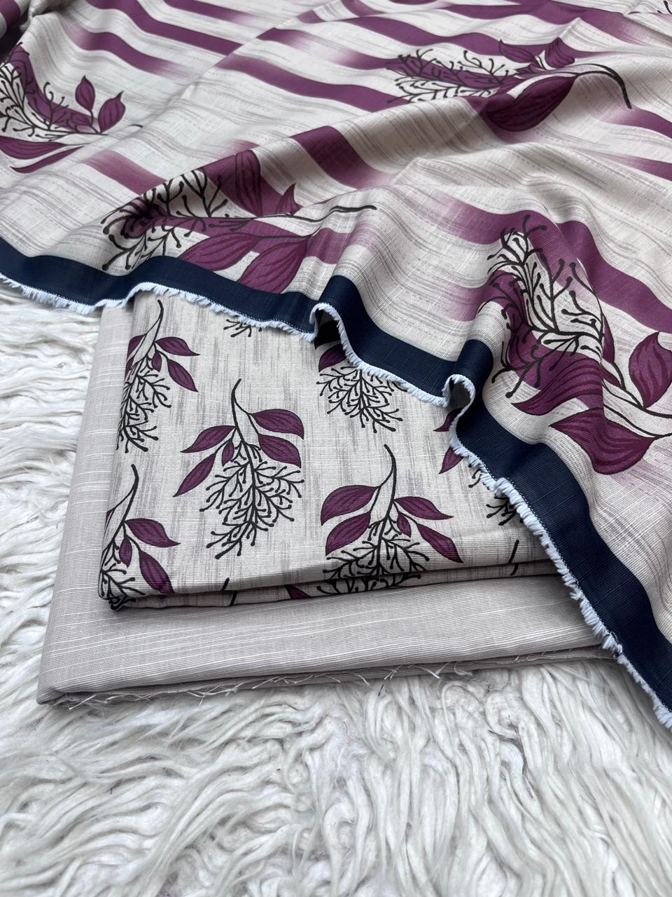 3Pc Slub Khaddar Unstitched Suit Vol-0137