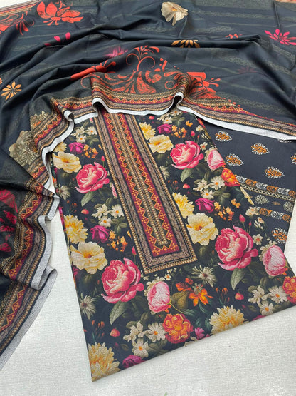 3Pc Sapphire Dhanak Unstitched Suit 0157