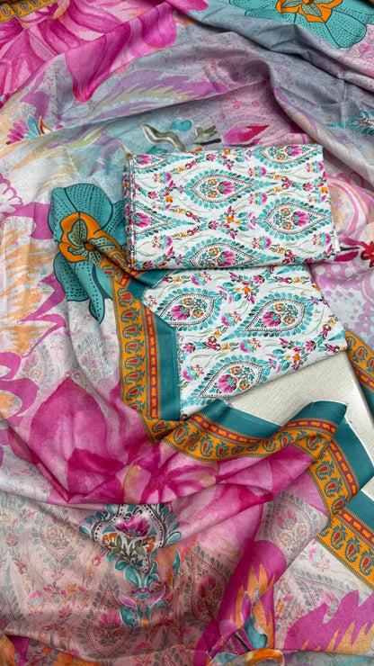 3Pc Supima Lawn Unstitched Suit 1432