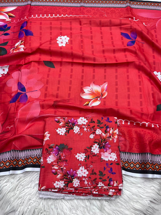 3Pc Slub Khaddar Unstitched Suit - 0091