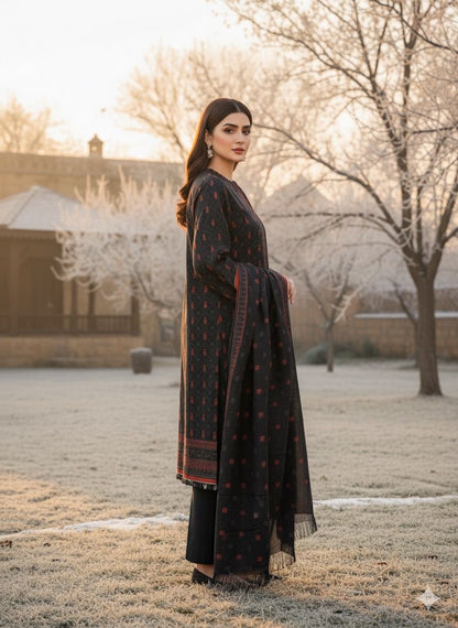 3Pc Dhanak Jacquard Unstitched Suit - 0089