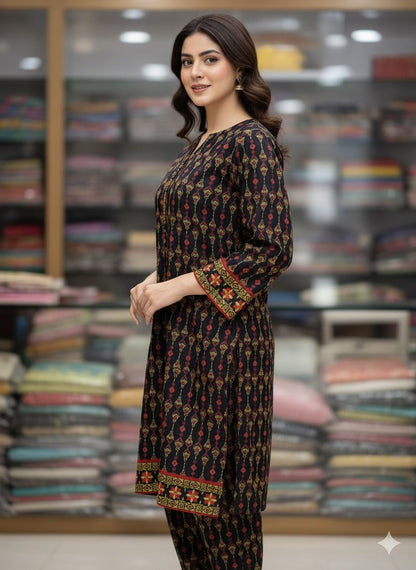 2 PC Cotton Allover Unstitched Suit Vol-1939