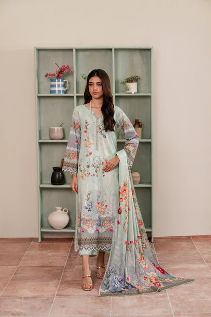3Pc Firdous Cambric Printed Suit - D748