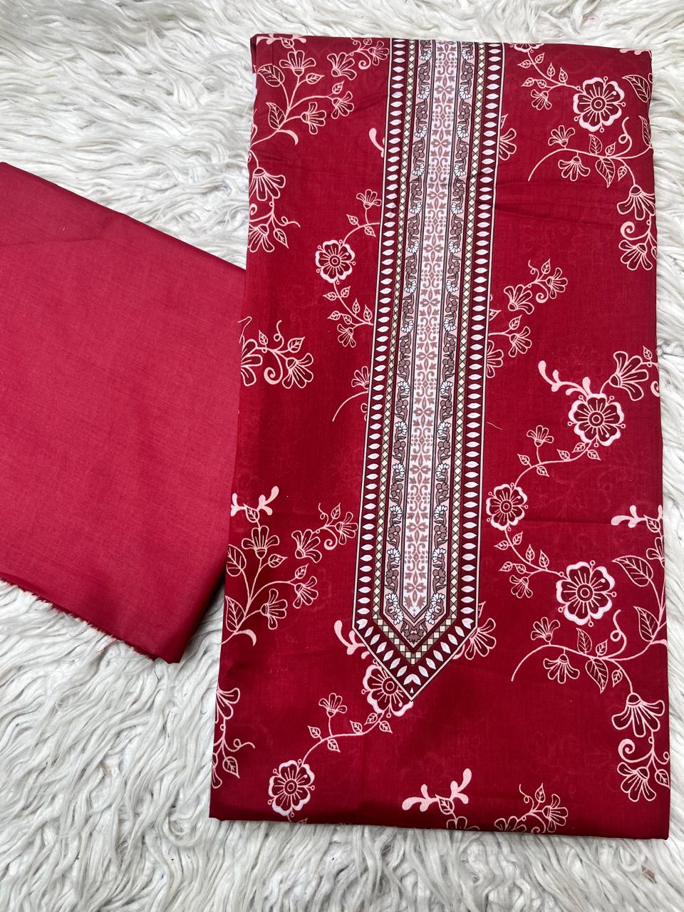 2Pc Lawn Kameez & Dyed Trouser Unstitched Suit Vol-38