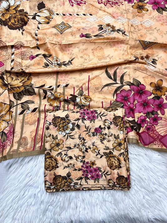 3Pc Linen Allover Unstitched Suit - 0094