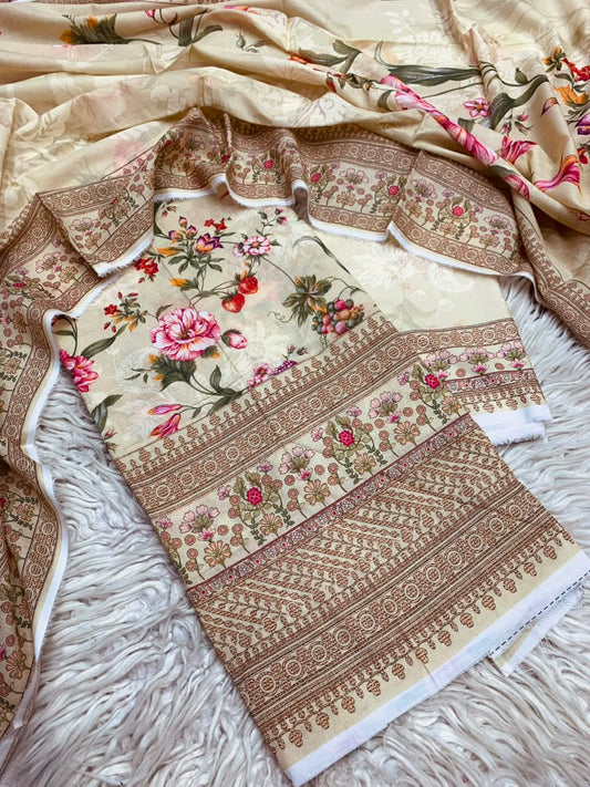 90/88 3Pc Firdous Lawn  Unstiched Suit 0032