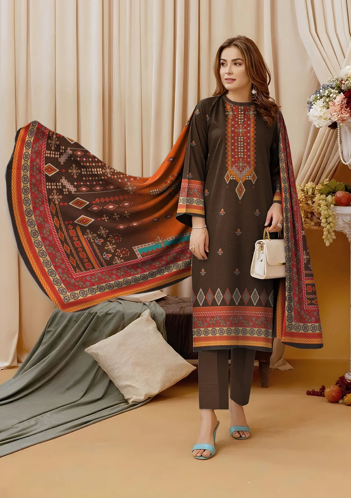 3 PC Bin Noor Fab Shamray Unstitched Suit Vol-0027