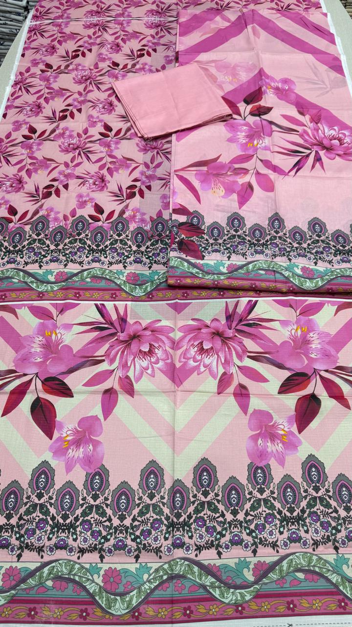 3Pc Lawn Unstitched Suit D #1028