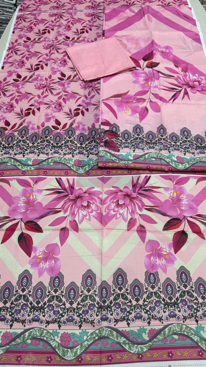 3Pc Lawn Unstitched Suit D #1028
