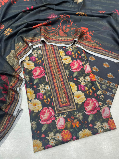 3Pc Sapphire Dhanak Unstitched Suit 0157