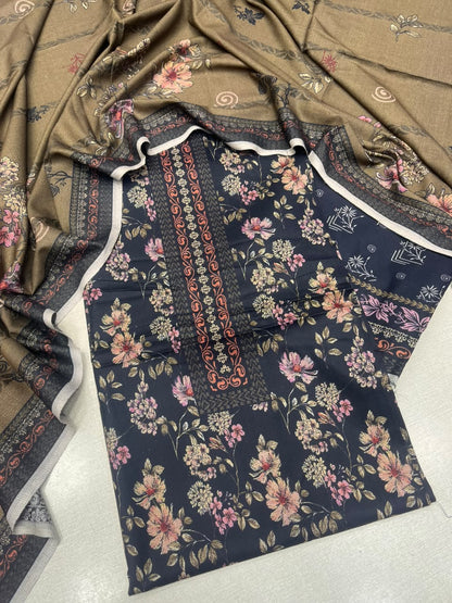 3Pc Sapphire Dhanak Unstitched Suit 0157