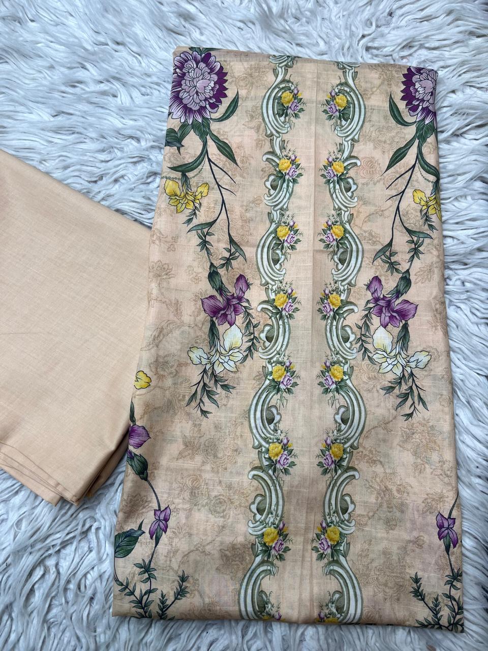 2Pc Lawn Kameez & Dyed Trouser Unstitched Suit Vol-35