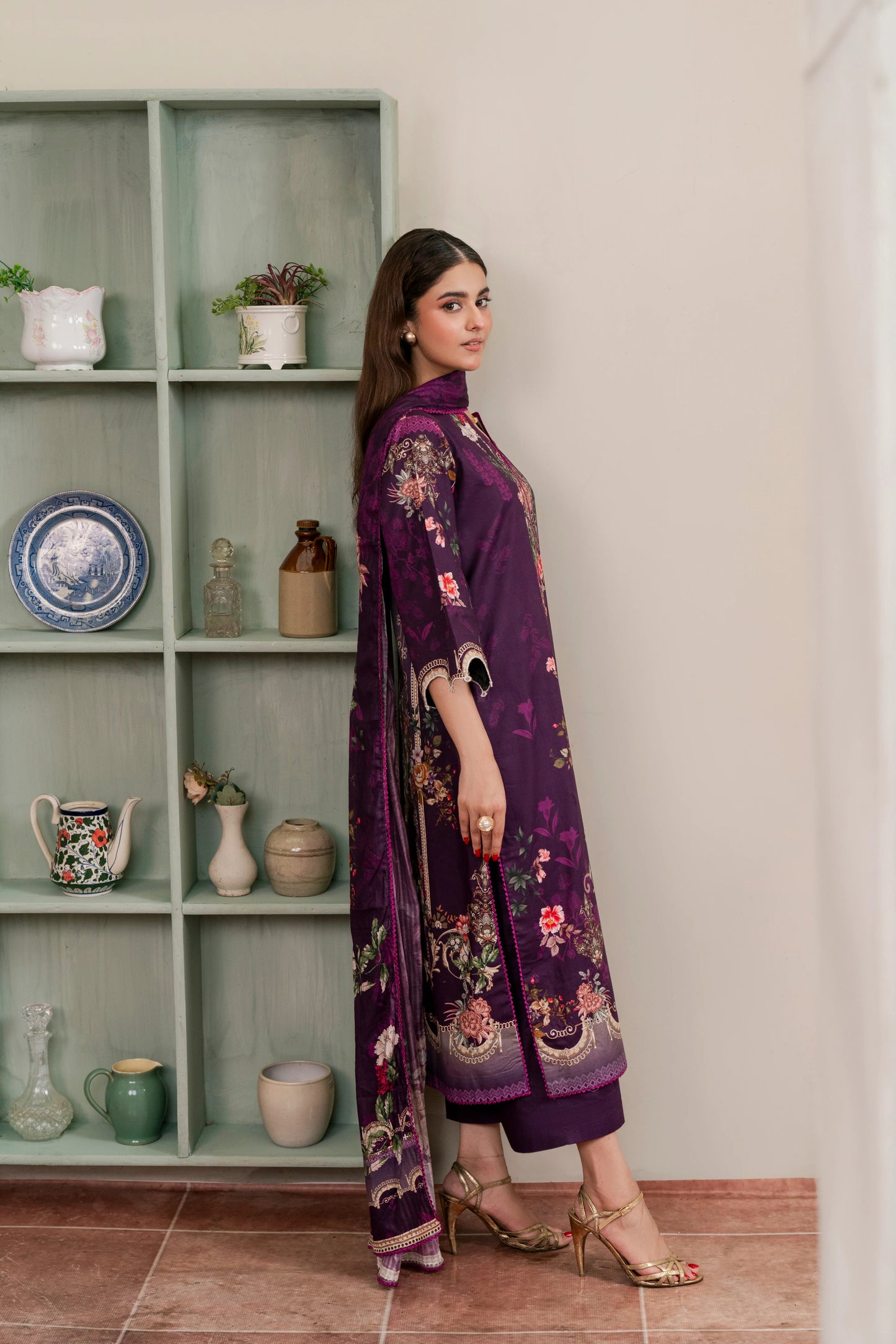 3Pc Firdous Cambric Printed Suit - D757