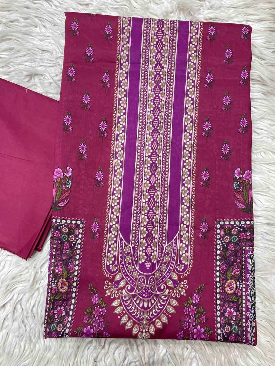 2Pc Bin Noor Fab Lawn Kameez & Dyed Trouser Suit Vol-46