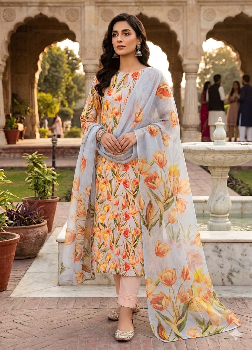 90x88 3Pc Premium Lawn Suit 0020